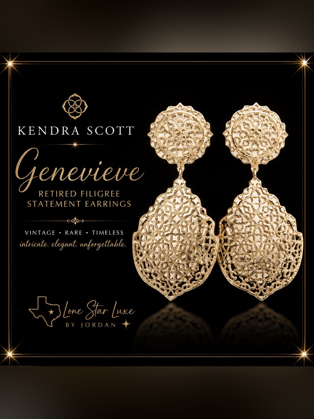 Kendra Scott Genevieve Gold Filigree Statement Earrings Retired Vintage HTF
